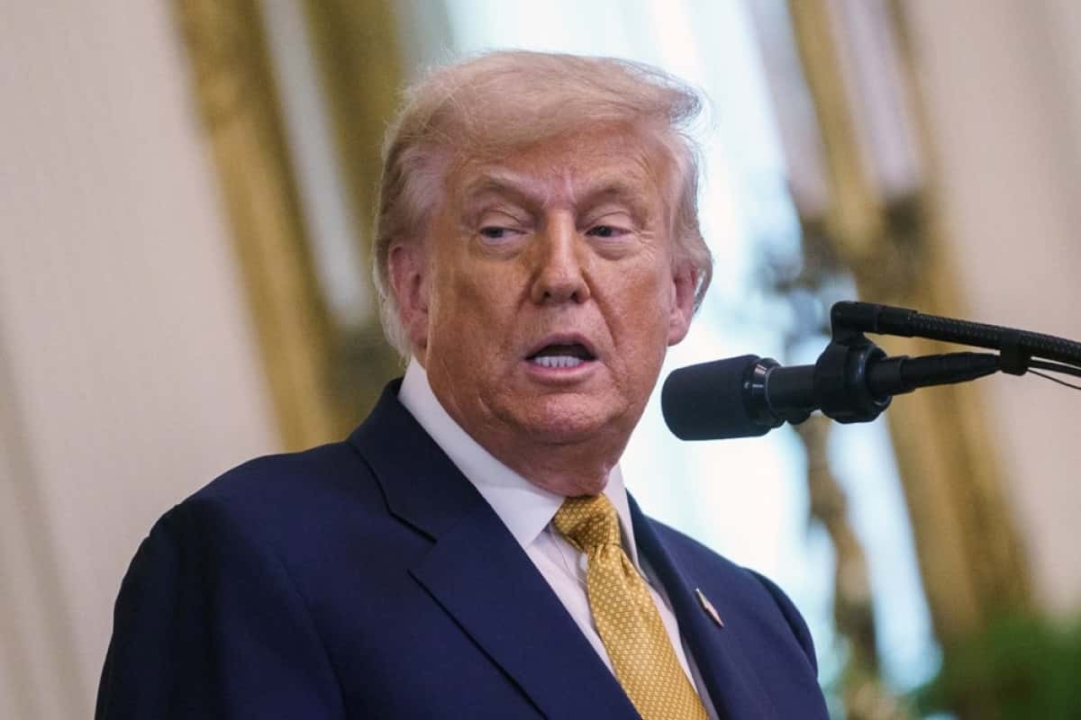 WASHINGTON (United States), 16/07/2025.- US President Donald Trump speaks during the signing of "Halt All Lethal Trafficking of Fentanyl Act," at the White House, Washington, DC, USA, 16 July 2025. EFE/EPA/WILL OLIVER