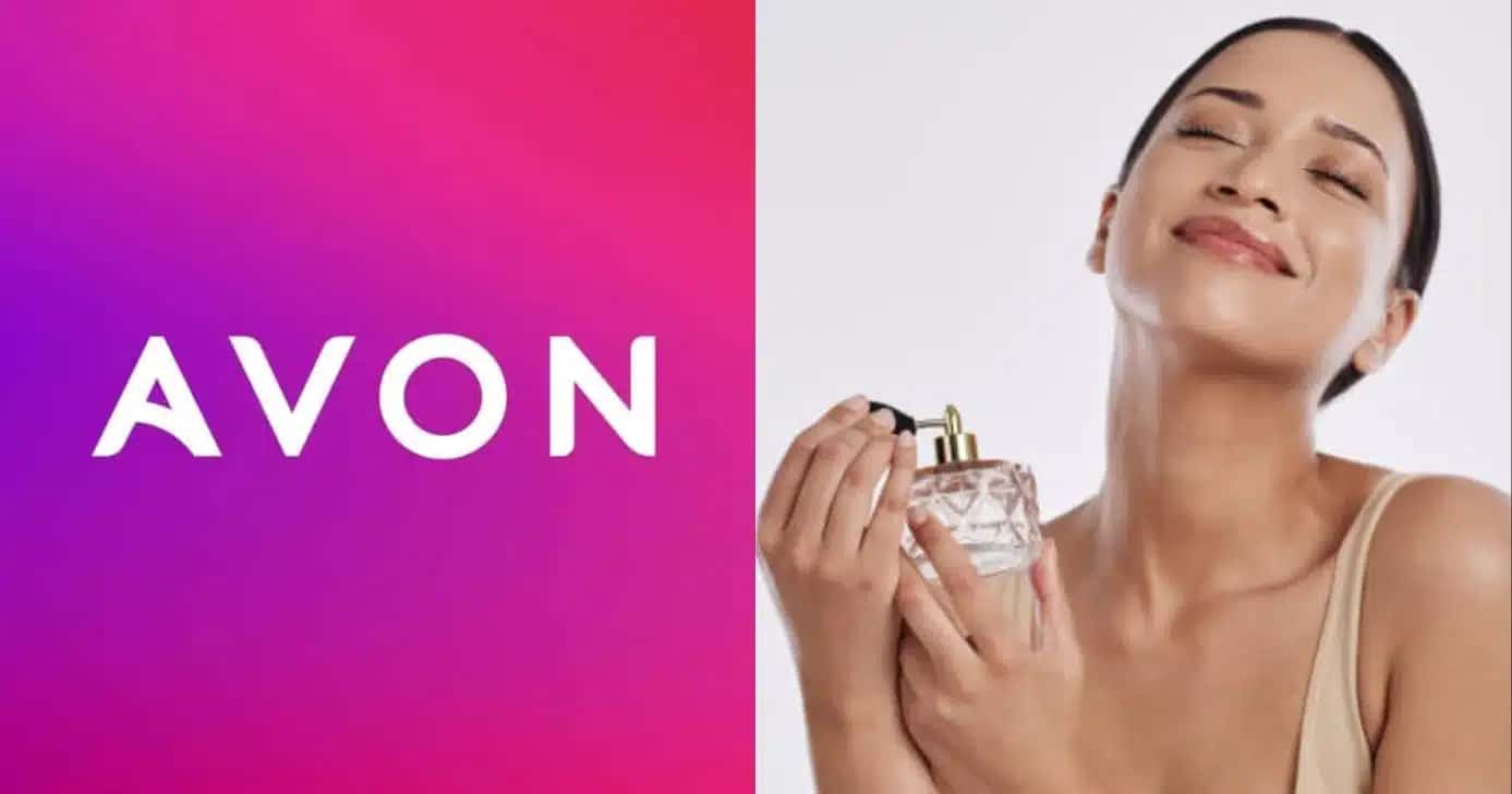 Logo-da-Avon-e-mulher-passando-perfume