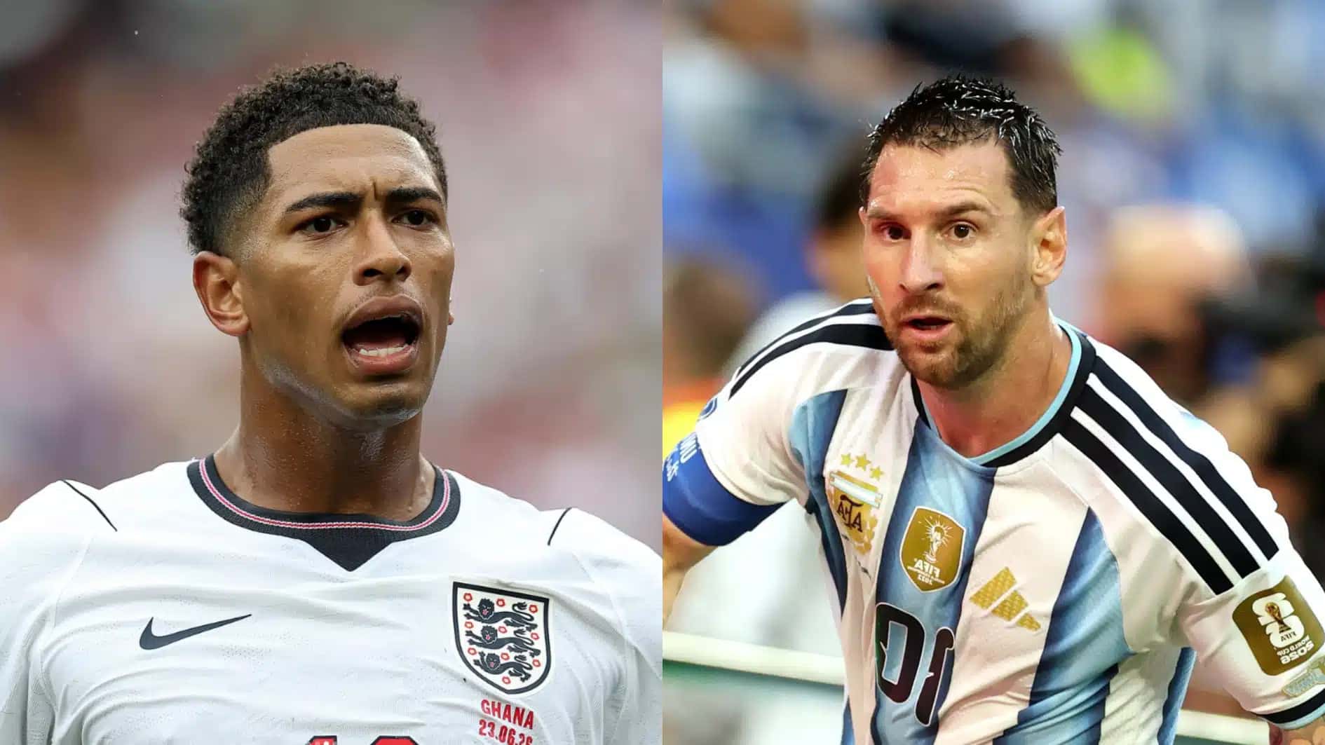 Jude Bellingham, da Inglatera, e Lionel Messi, da Argentina