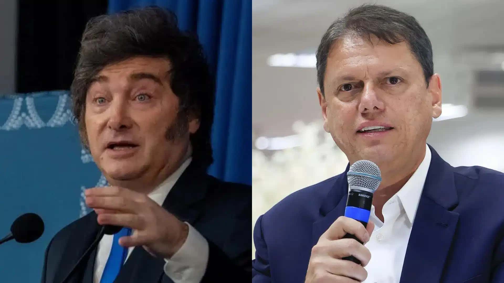 O presidente argentino, Javier Milei, e o governador de São Paulo, Tarcísio de Fretas (Republicanos)