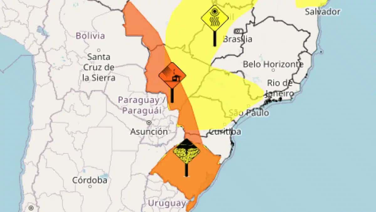 Imagem dos alertas do Inmet, do dia 17 de julho de 2026