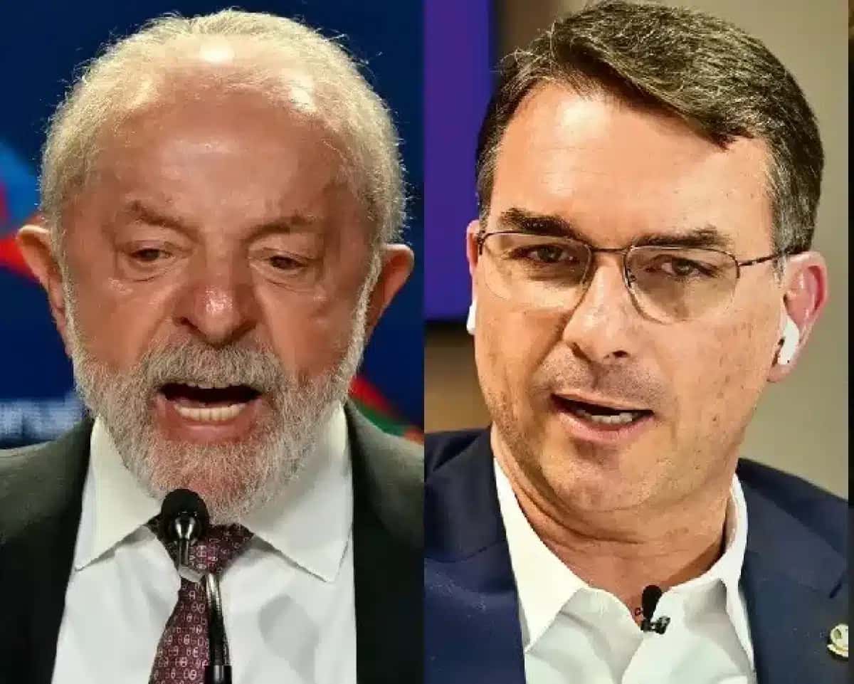 O presidente da República, Luiz Inácio Lula da Silva, e o senador Flávio Bolsonaro (PL-RJ)