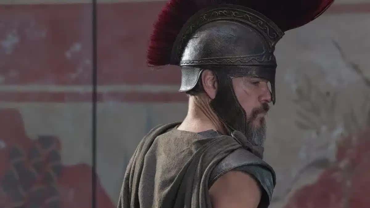 Matt Damon caracterizado como o personagem Ulisses, protagonista do épico de ação mitológica que remete ao clássico literário do poeta grego Homero, em “A Odisseia”