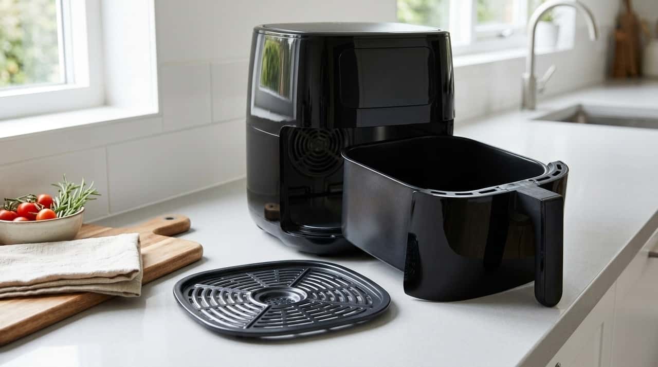 A cesta é a parte da air fryer que mais entra em contato com os alimentos e exige higienização constante, com produtos adequados e sem atrito excessivo.