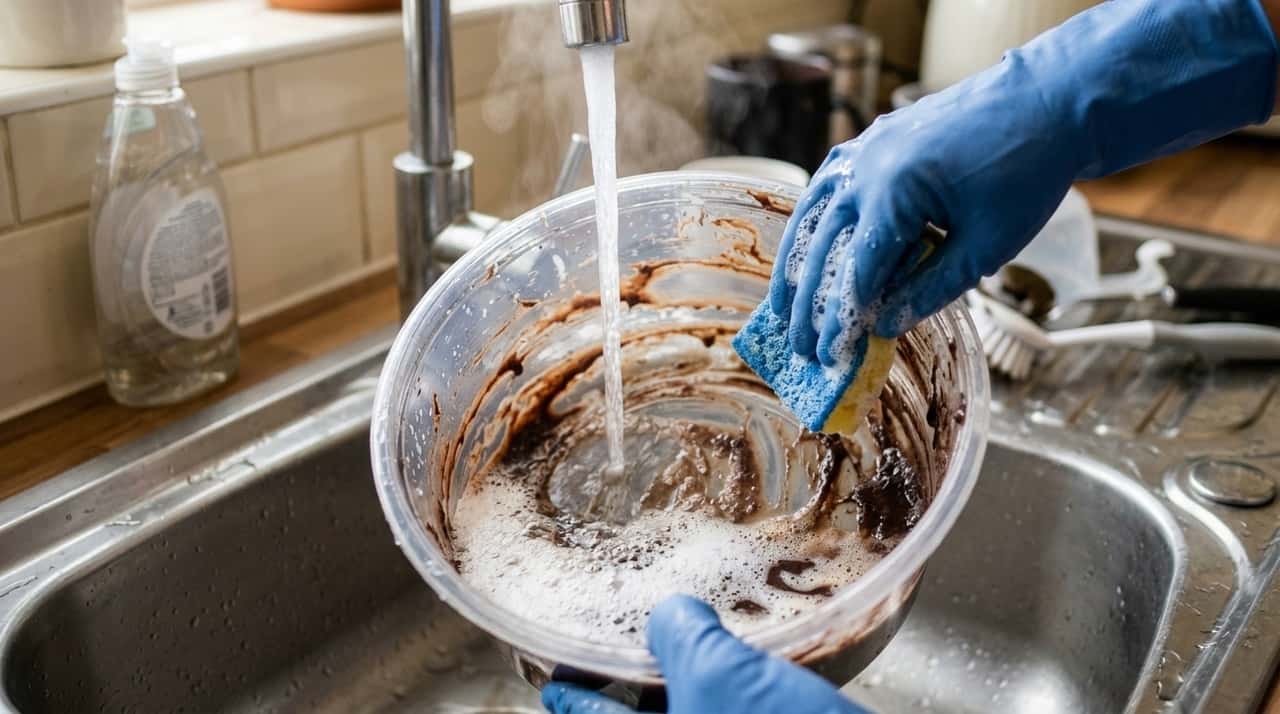 O calor moderado atua amolecendo a camada espessa de recheio preso nas paredes dos recipientes utilizados na produção culinária