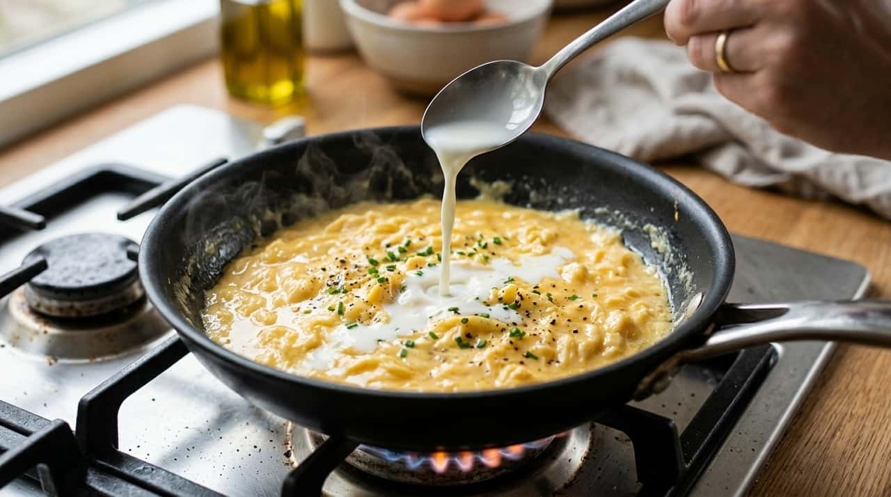 Uma colher de sopa de leite para cada ovo pode ser usada como referência inicial.