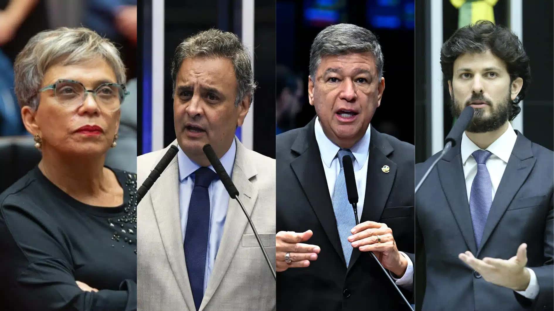 Marília Campos (PT), Aécio Neves (PSDB), Carlos Viana (PSD) e Marcelo Aro (PP)