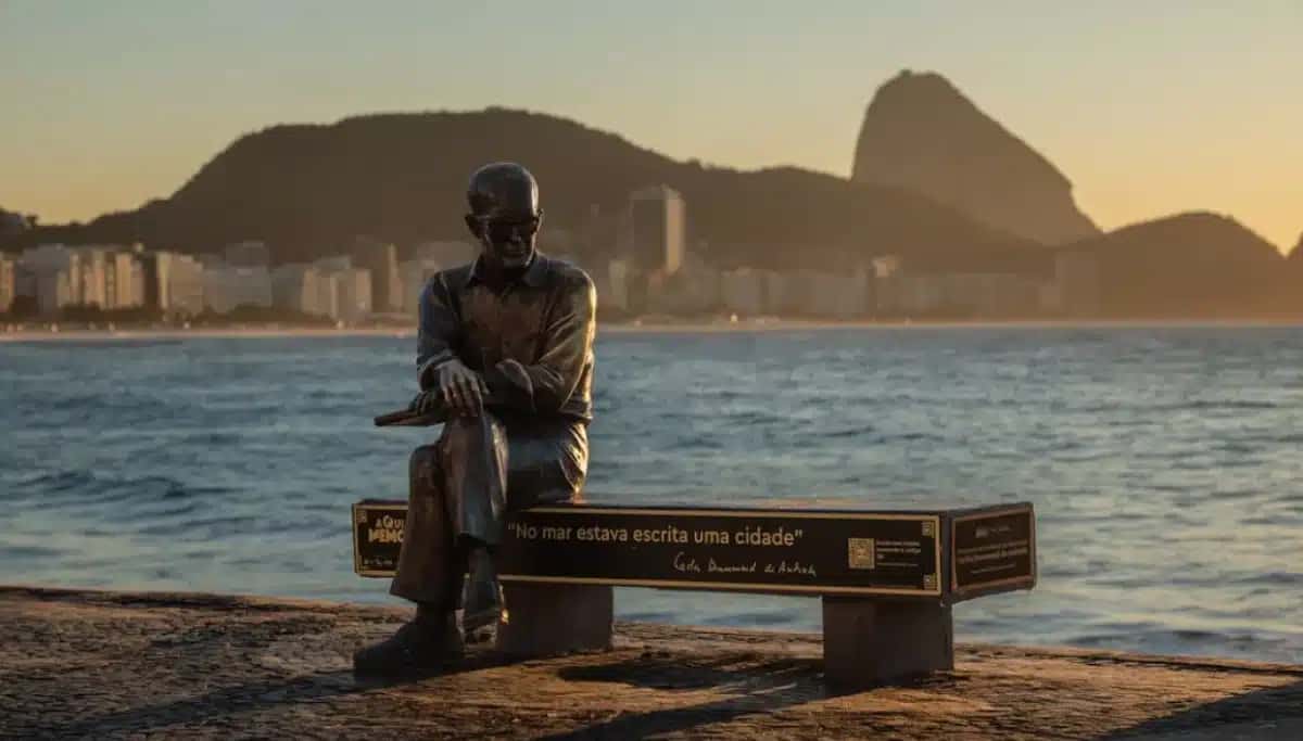 Escultura do poeta brasileiro Carlos Drummond de Andrade, em Copacabana.