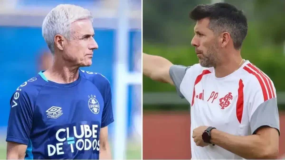 Técnicos Luís Castro, do Grêmio, e Paulo Pezzolano, do Inter