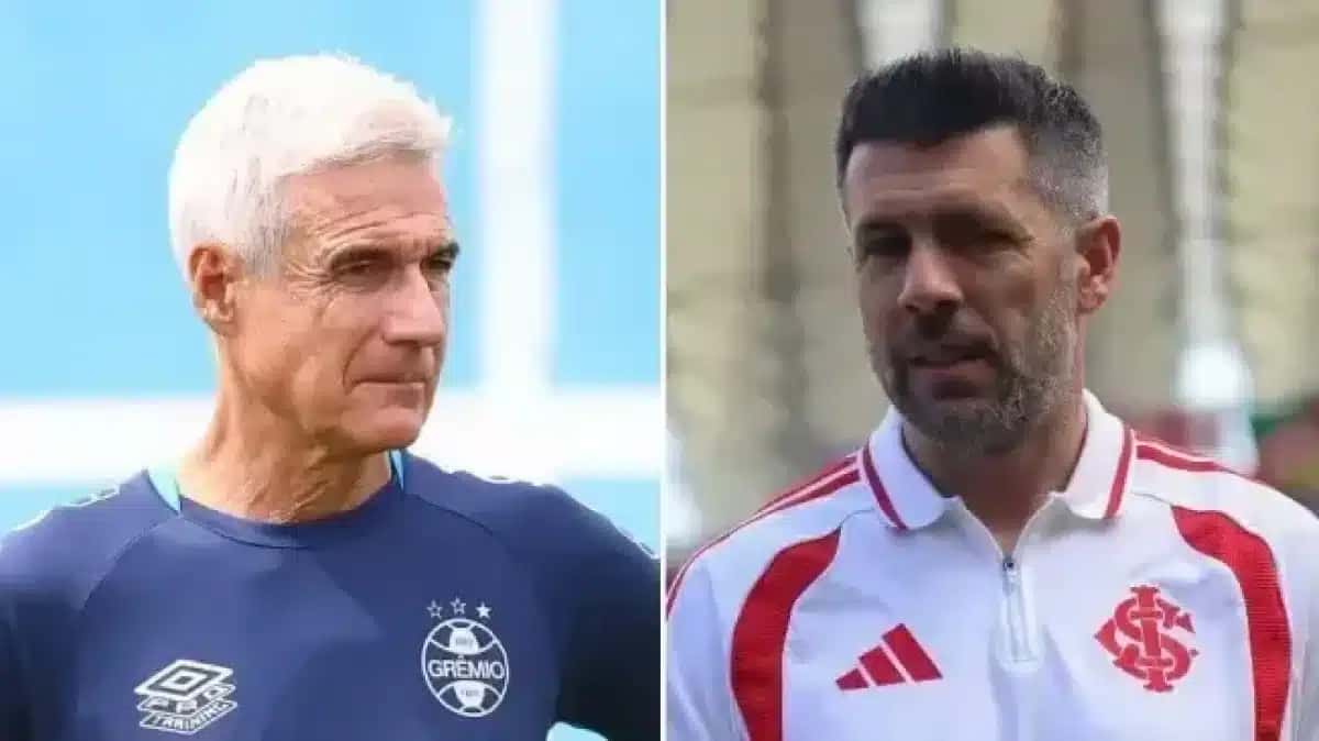 Técnicos Luís Castro, do Grêmio, e Paulo Pezzolano, do Internacional