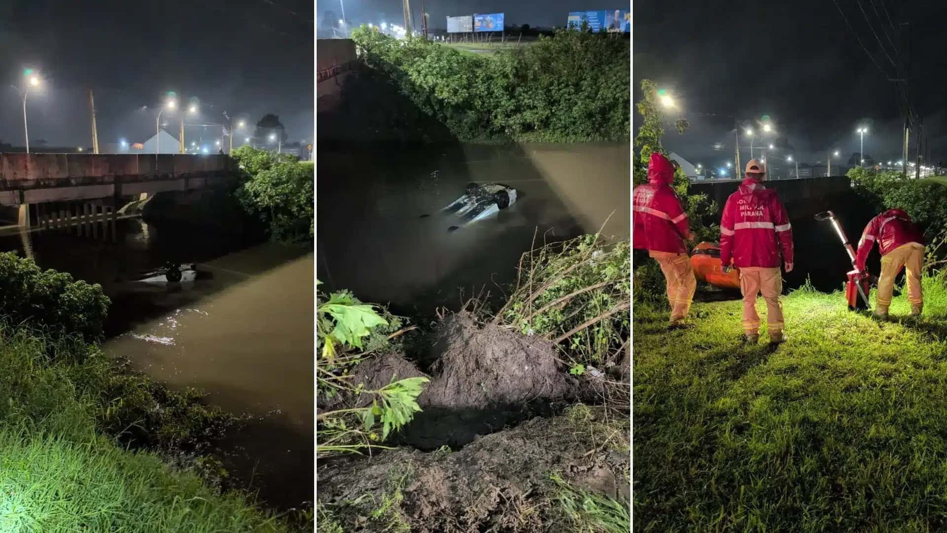Mulher desapareceu após carro cair em rio no Paraná.