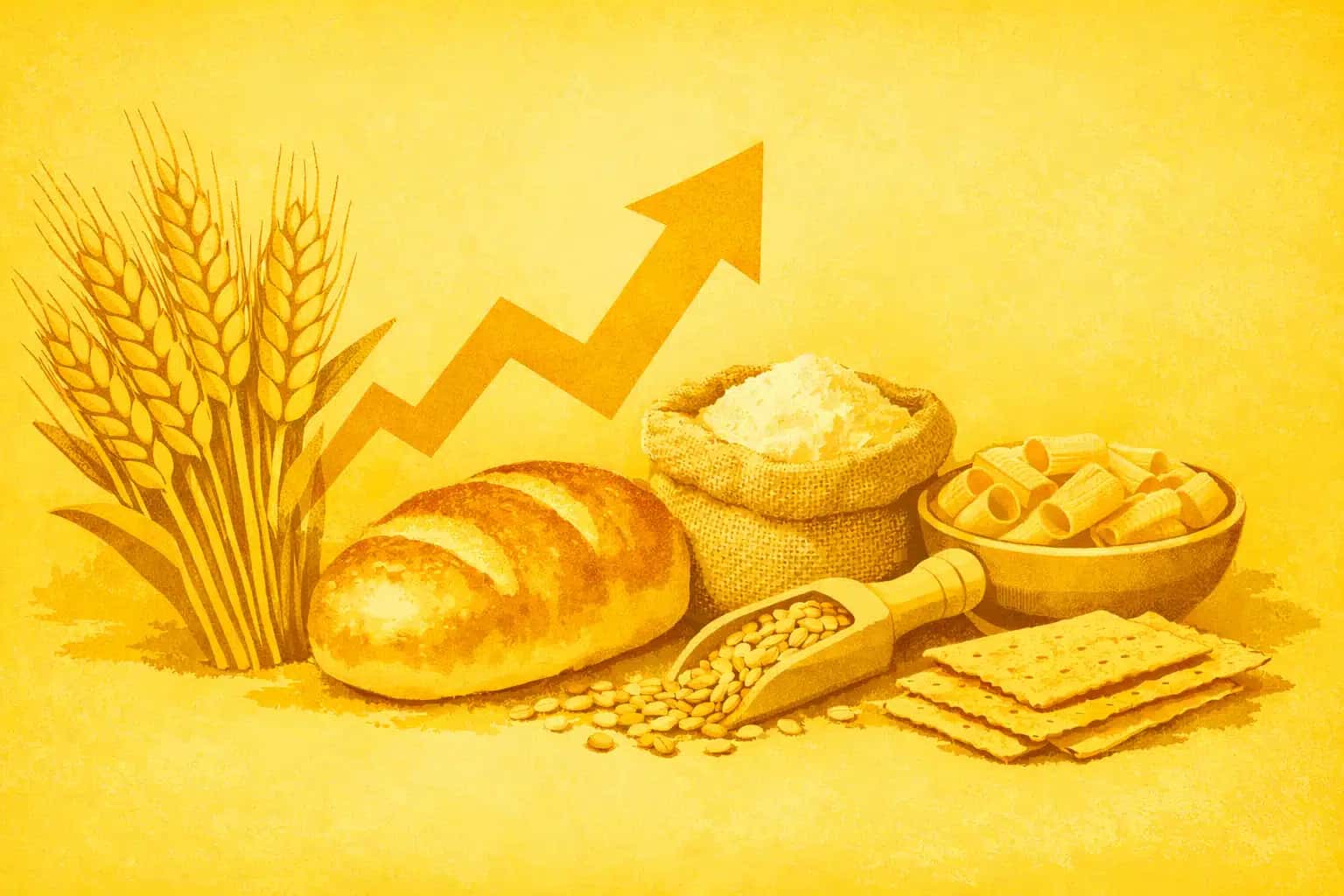 Produtos de trigo em amarelo dourado