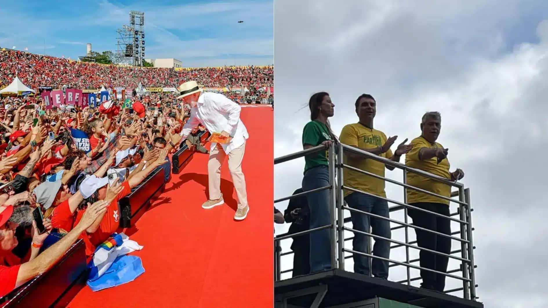 Lula e Flávio durante ato inaugural de campanha neste domingo (16)