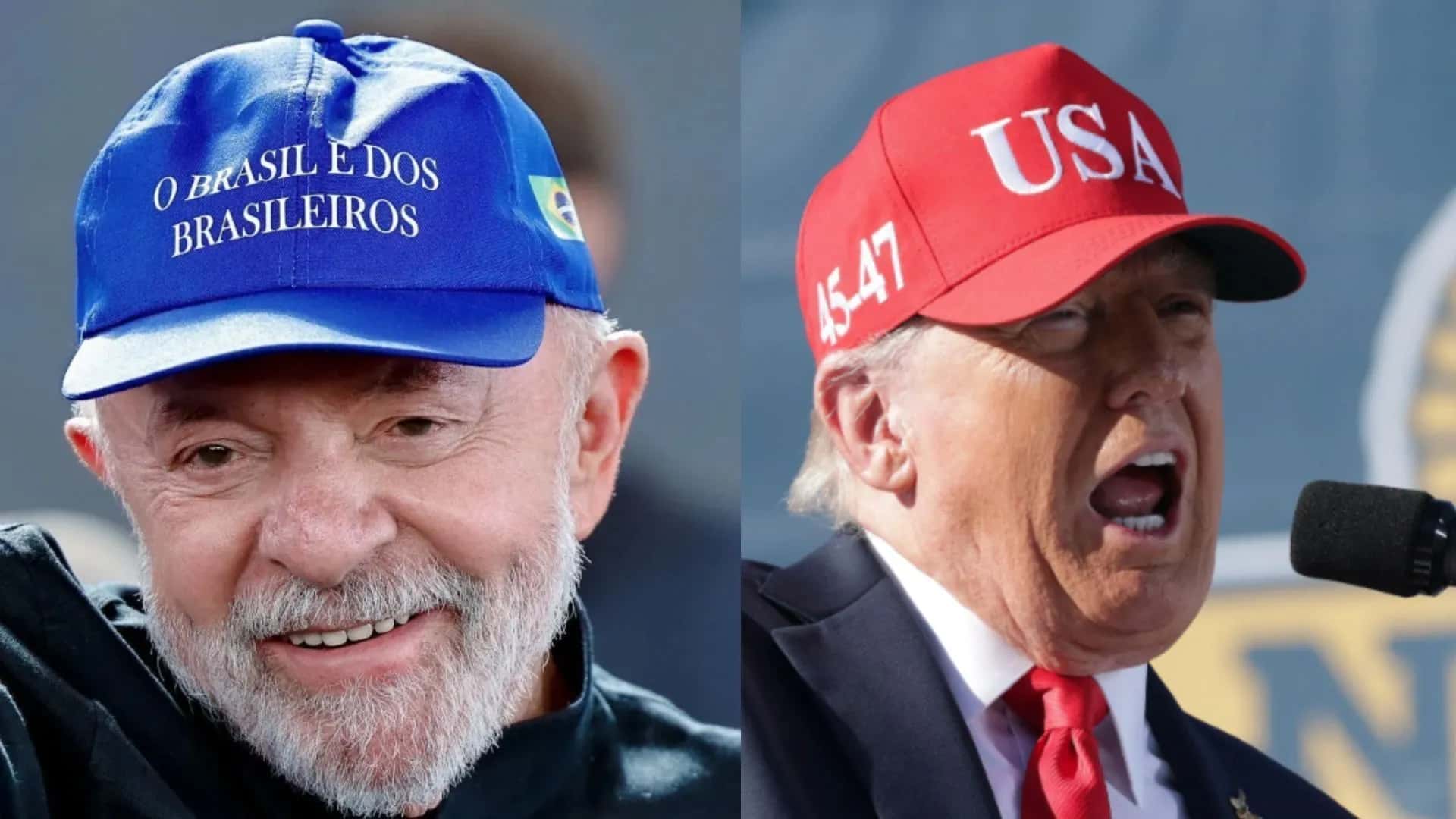 Presidente Luiz Inácio Lula da Silva à esquerda e presidente Donald Trump à direita