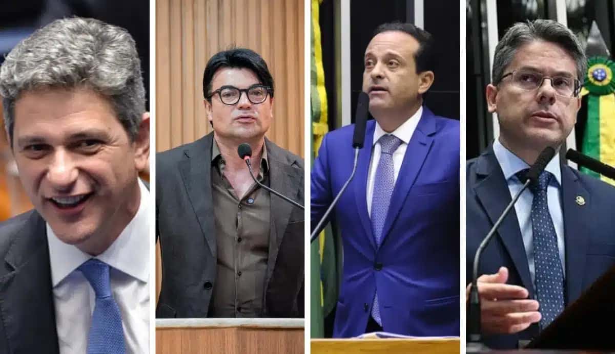 Os postulantes ao Senado por Sergipe: Rogério Carvalho (PT), Delegado André David (Republicanos), André Moura (União Brasil) e Delegado Alessandro (MDB), respectivamente – Alessandro Dantas/PT no Senado/Ítalo Amorim/Luis Macedo/Câmara dos Deputados/Agência Senado