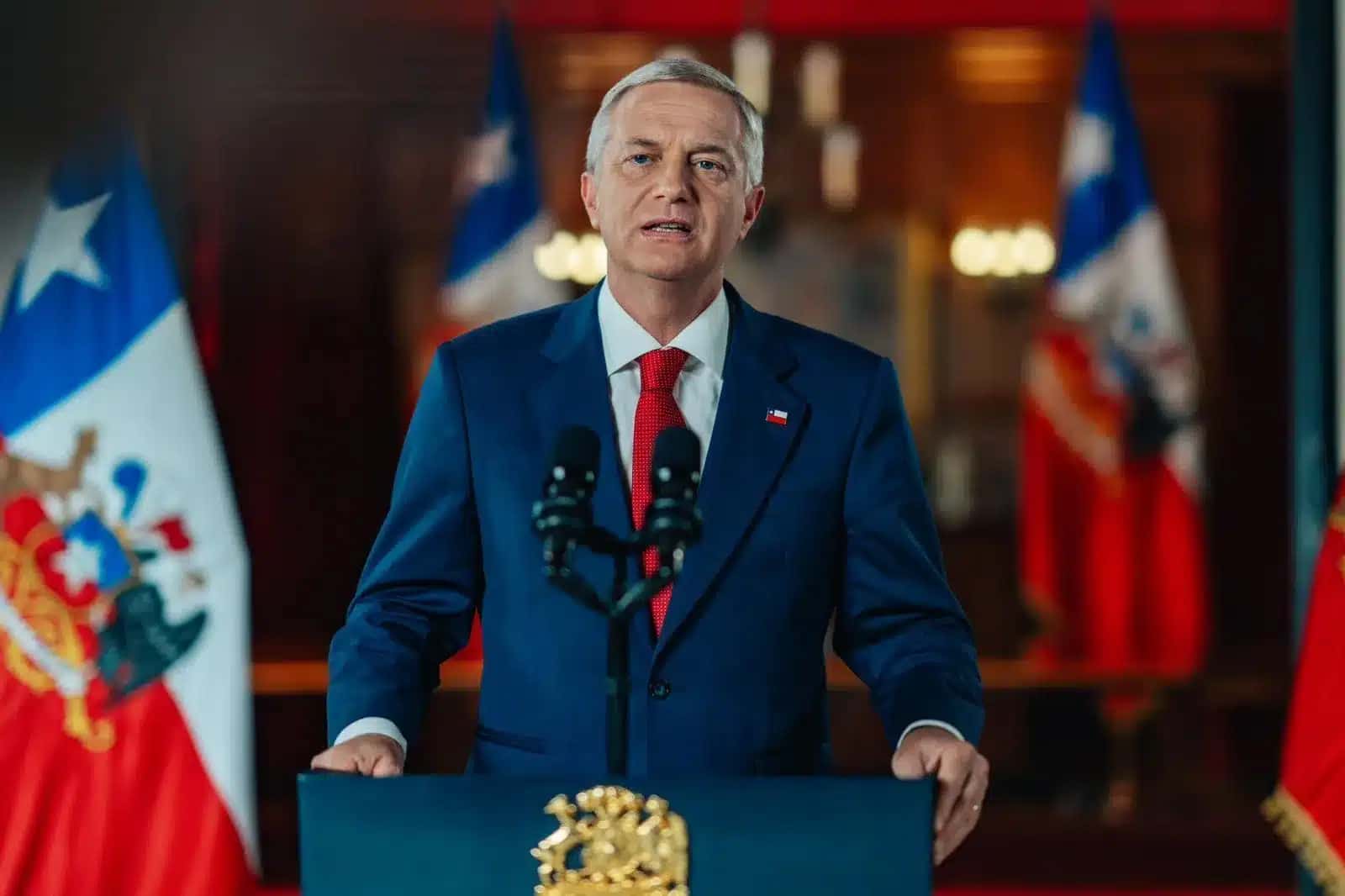O presidente do Chile, José Antonio Kast, durante pronunciamento nesta quarta-feira (15)