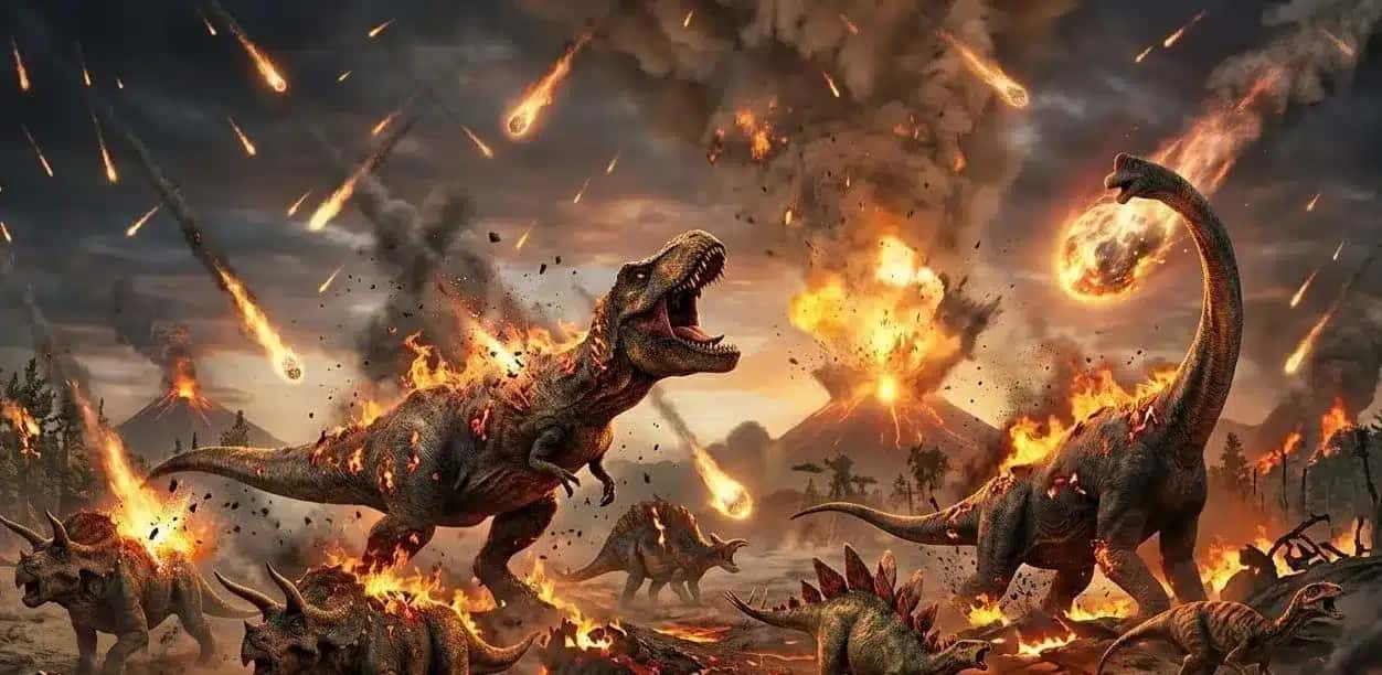 Imagem ilustrativa de extinção dos dinossauros