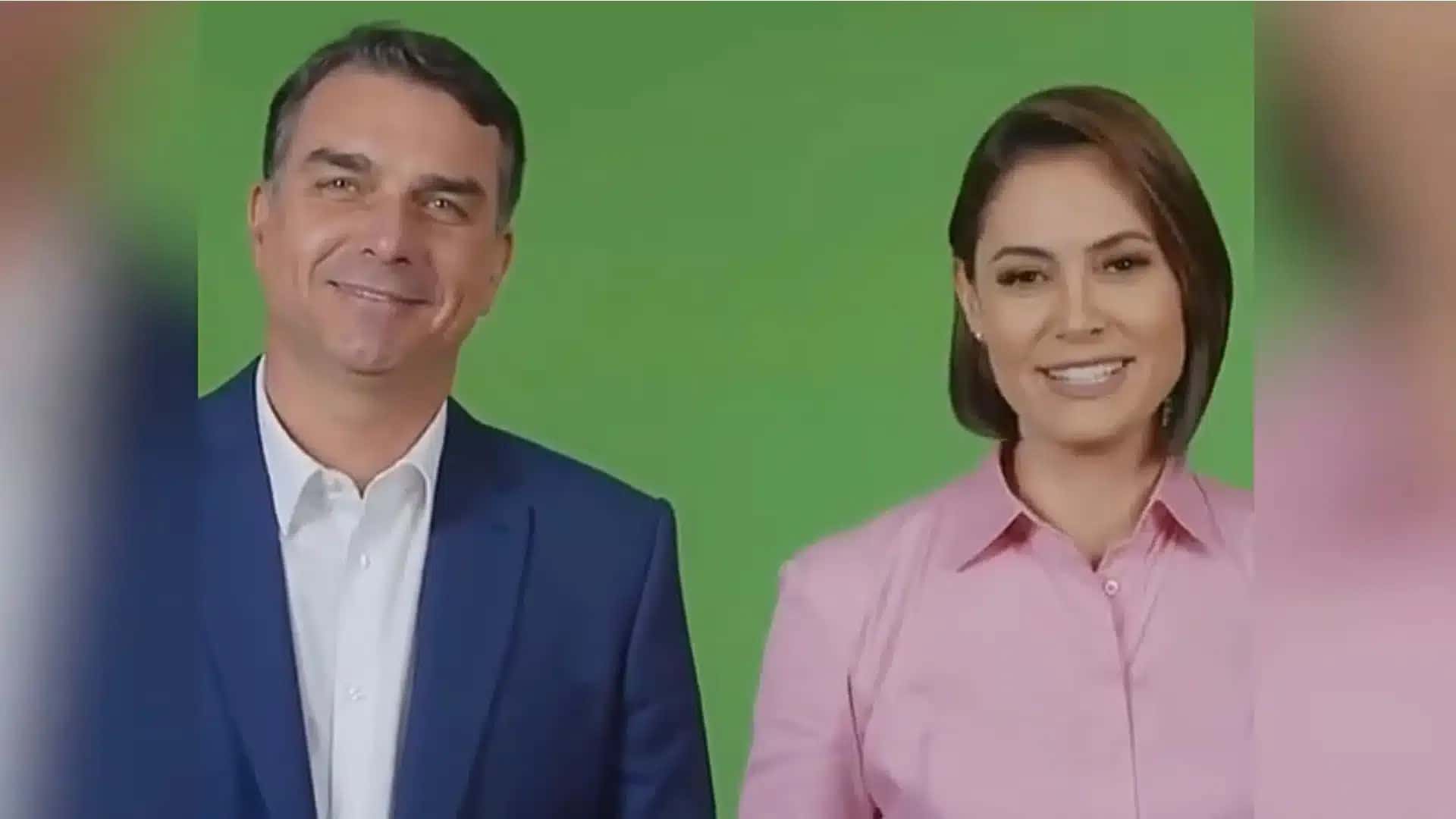 Na imagem, Flávio (à esq.) e Michelle (à dir.) em vídeo de campanha publicado nas redes sociais nesta 4ª feira (19.ago)| Reprodução/Instagram @michellebolsonaro – 19.ago.2026