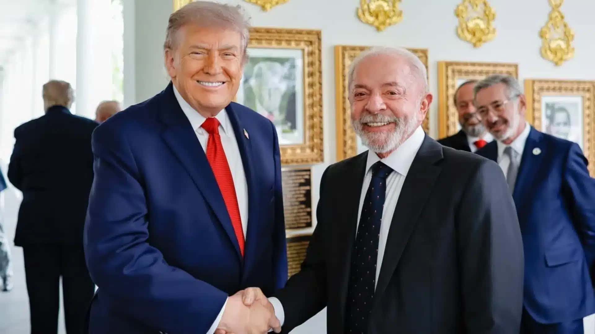 Donald Trump e Luiz Inácio Lula da Silva na Casa Branca, durante encontro no dia 7 de maio