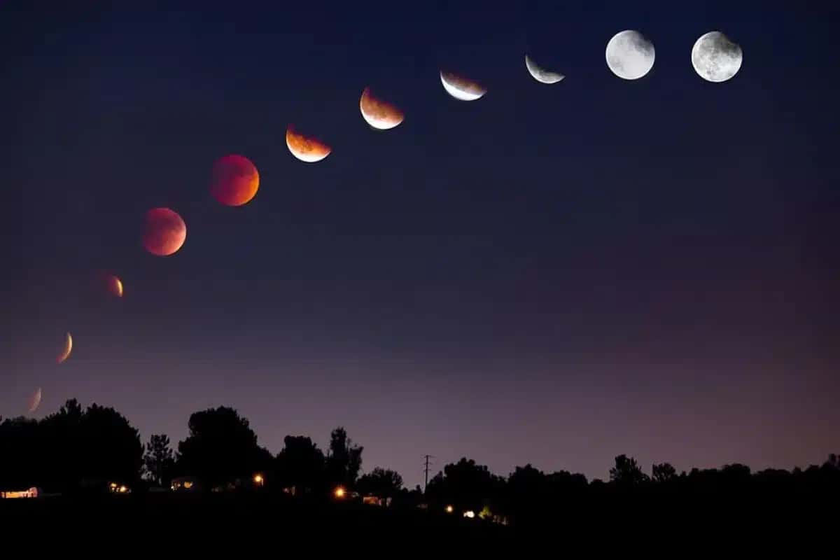 Eclipse lunar em fases. Imagem ilustrativa
