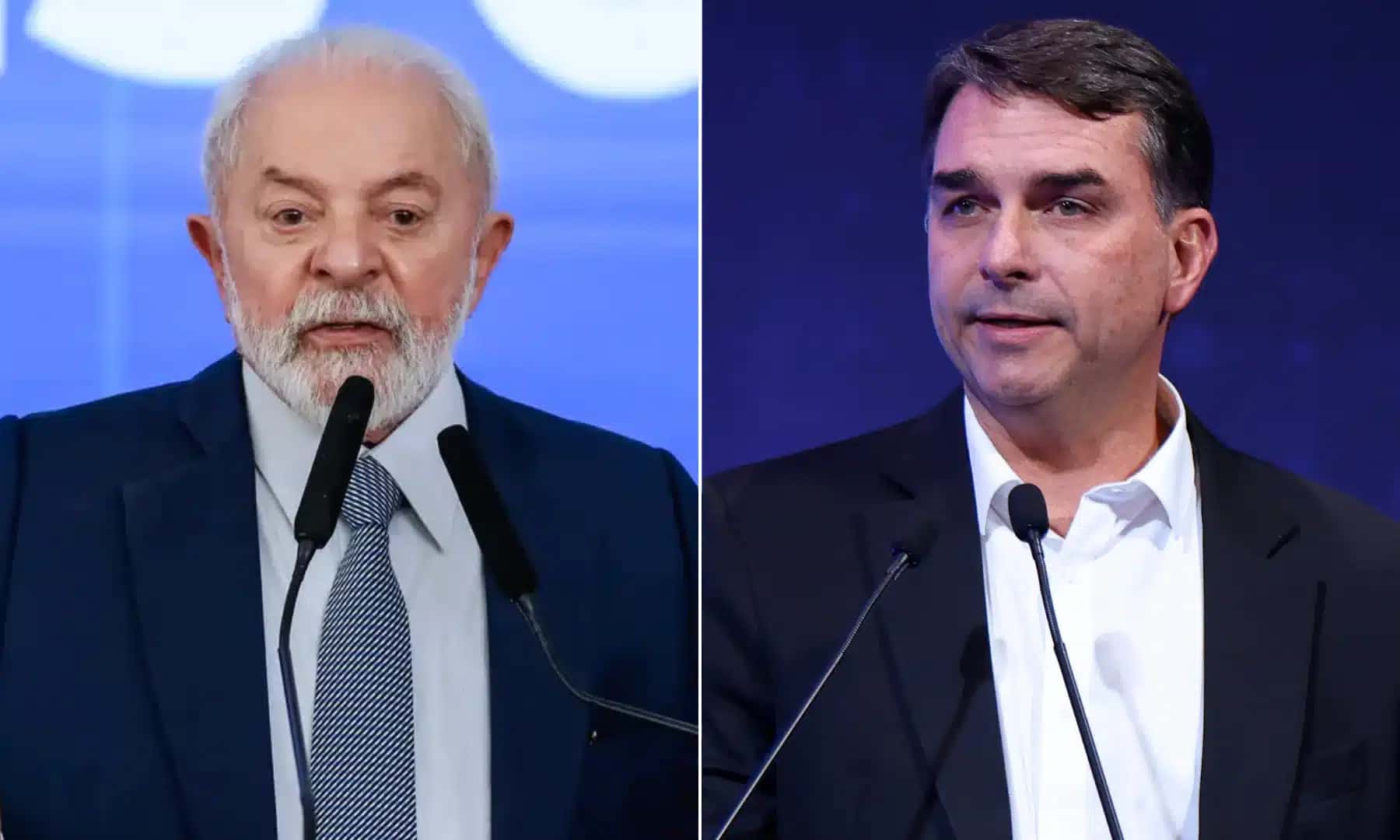 Na imagem, Lula (esq.) e Flávio Bolsonaro (dir.) | Jose Cruz/Agência Brasil e Sergio Lima/Poder360