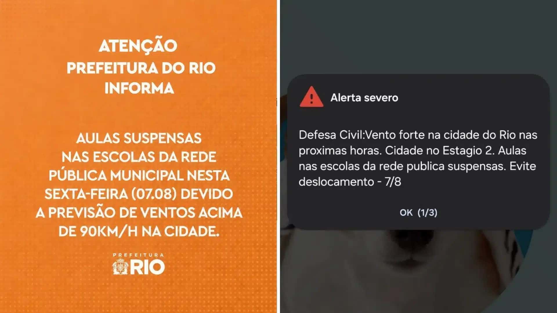 Rio registra rajadas acima de 50 km/h e suspende aulas por ventos fortes