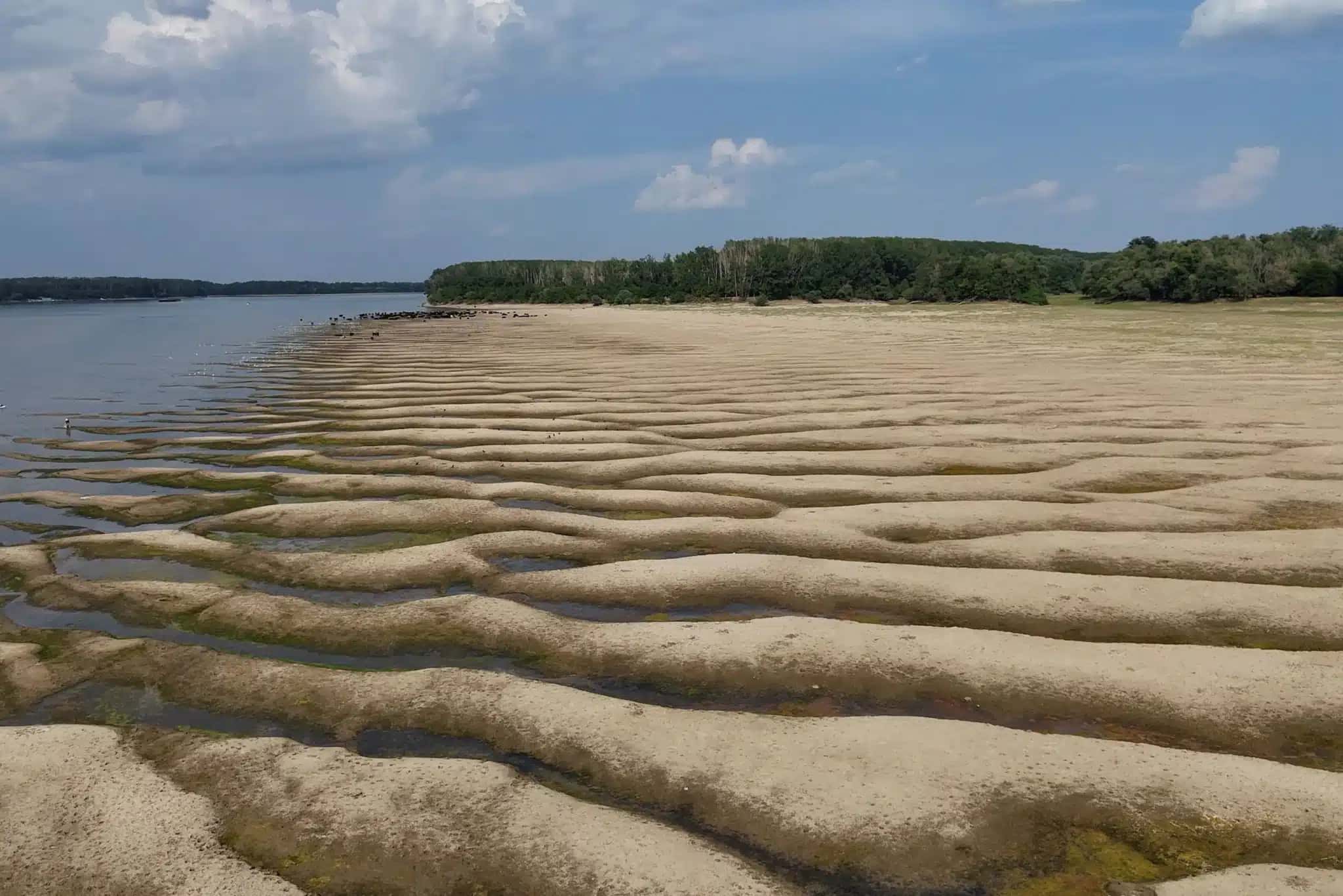 Dunas de areia após queda significativa do nível do rio Danúbio, perto de Calarasi, na Romênia 18 de julho de 2026