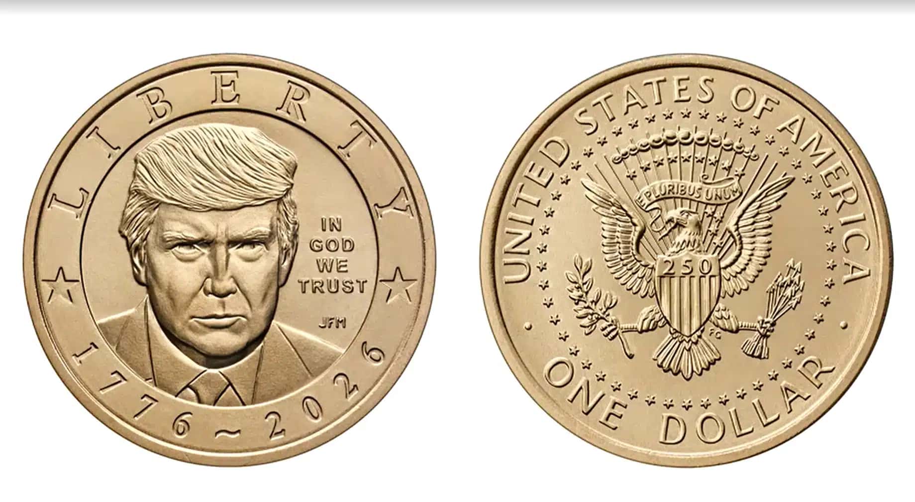 Ilustração da moeda de um dólar com o rosto do presidente americano Donald Trump