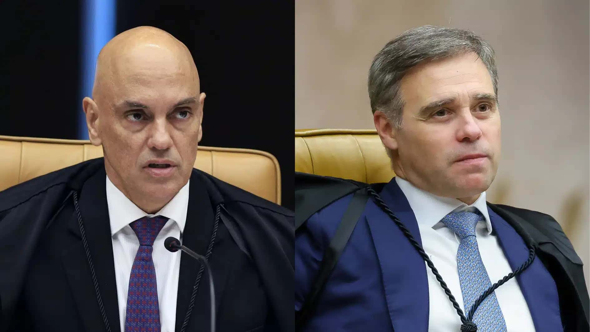 À esquerda, o ministro Alexandre de Moraes; à direita, André Mendonça