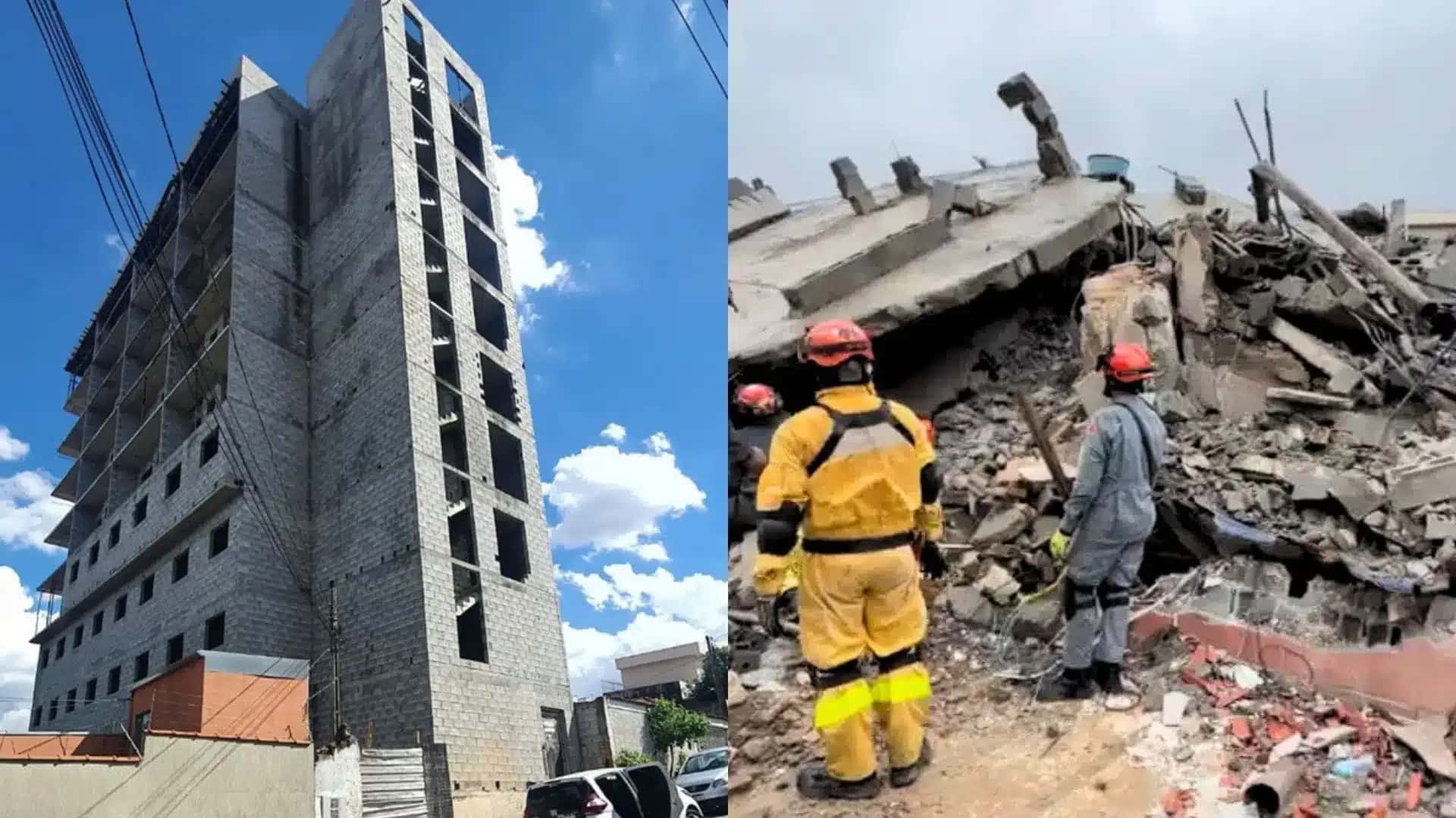 Desabamento de um prédio em construção sobre uma residência na Rua Tequici, no bairro da Penha, zona leste de São Paulo