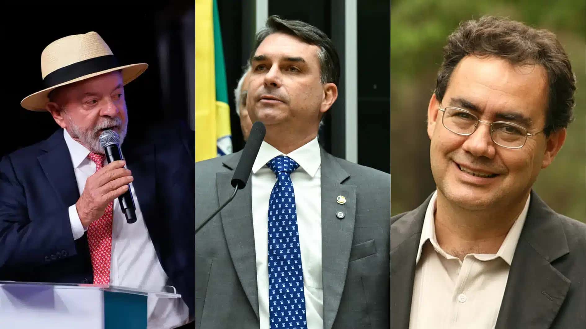 Luiz Inácio Lula da Silva (PT), Flávio Bolsonaro (PL) e Augusto Cury (Avante)