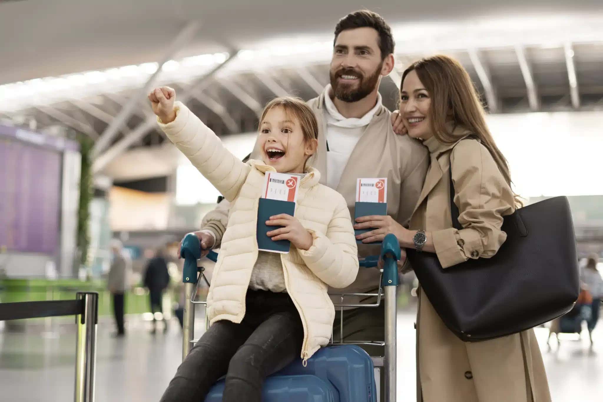 Representação de família em viagem internacional com rendimentos do Porquinho USD do Inter.