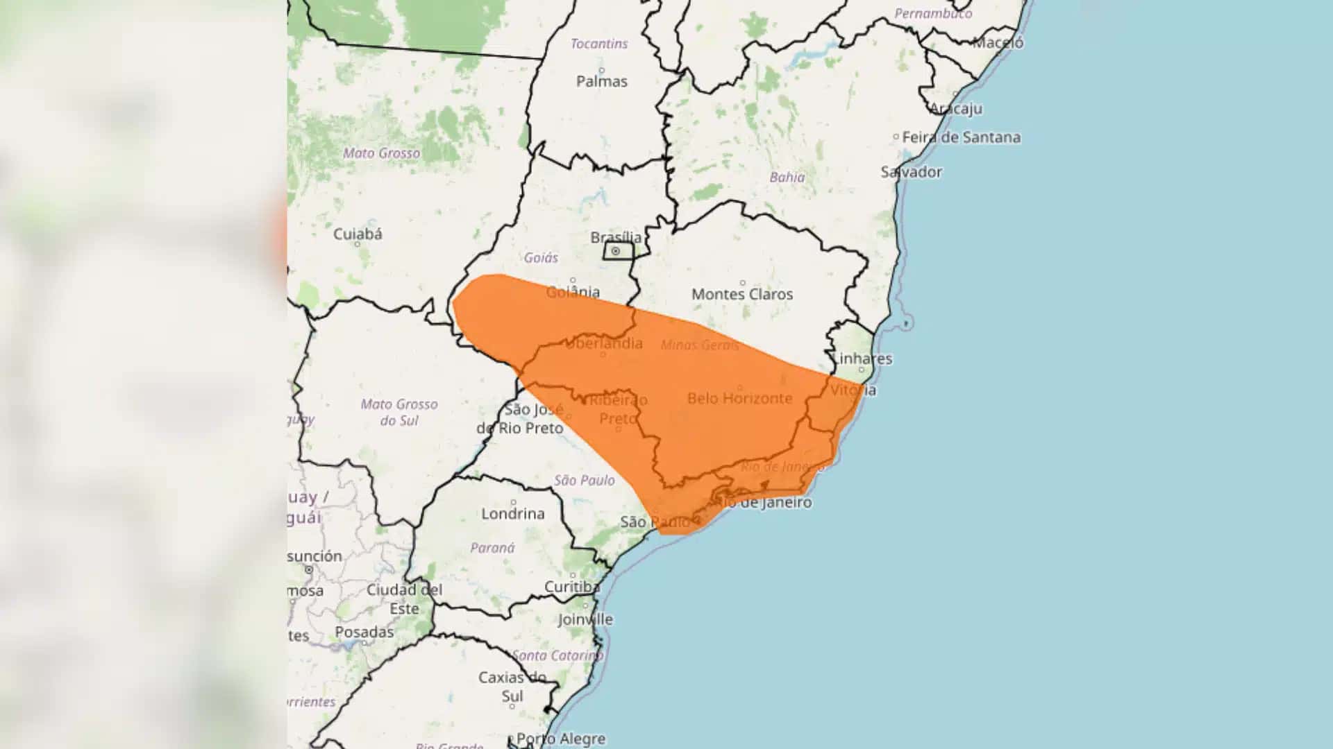 Mapa do Inmet dos estados afetados pela chuva.