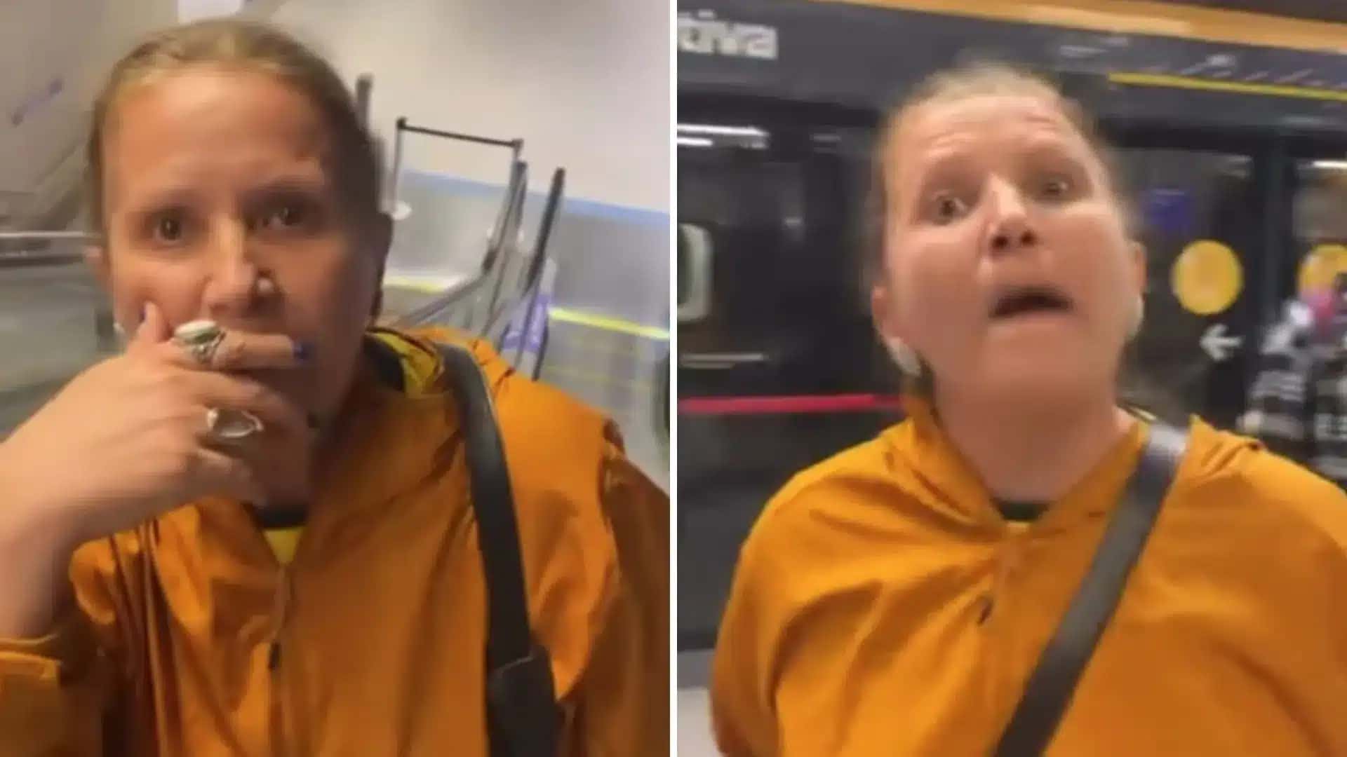 Imagens de senhora proferindo falas racistas ao estudante no metrô de SP