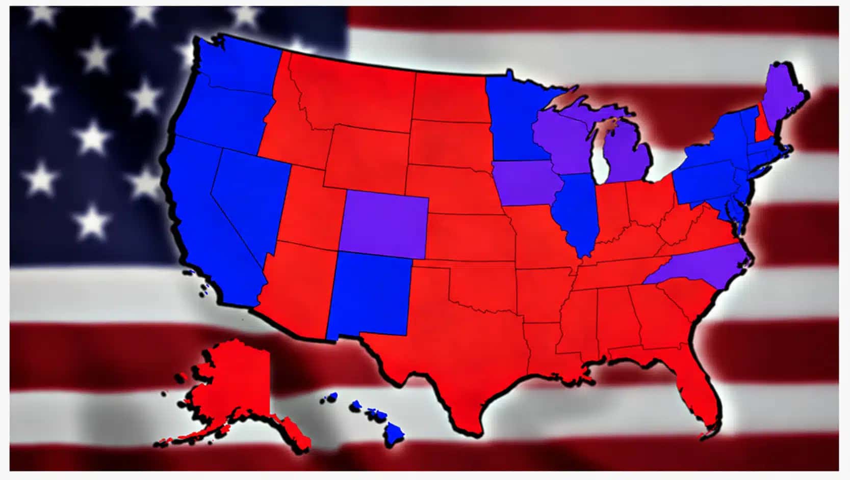 Mapa eleitoral dos Estados Unidos mostra red, blue and purple states