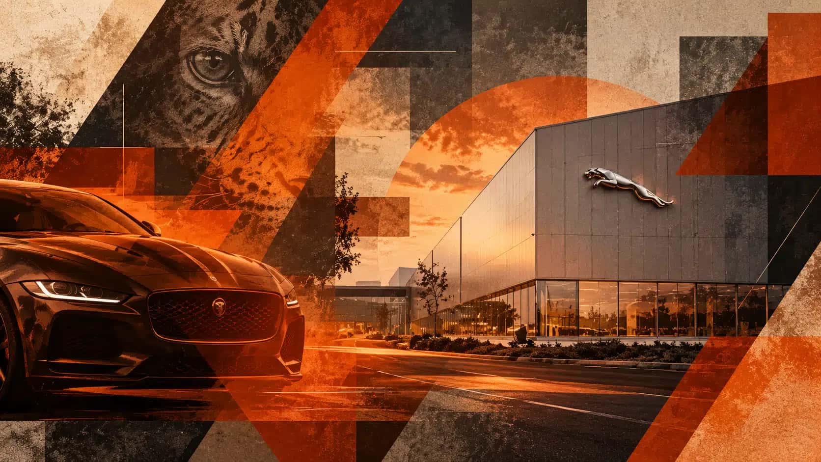 Colagem Jaguar em tons de bronze.