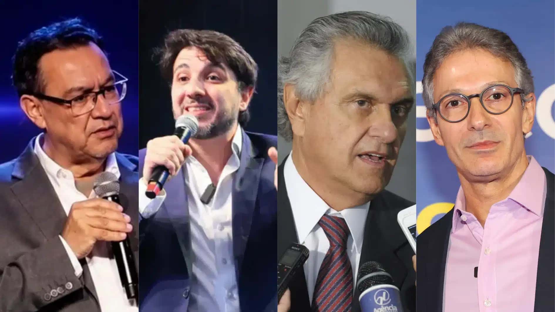 Candidatos Augusto Cury (Avante), Renan Santos (Missão), Ronaldo Caiado (PSD) e Romeu Zema (Novo)