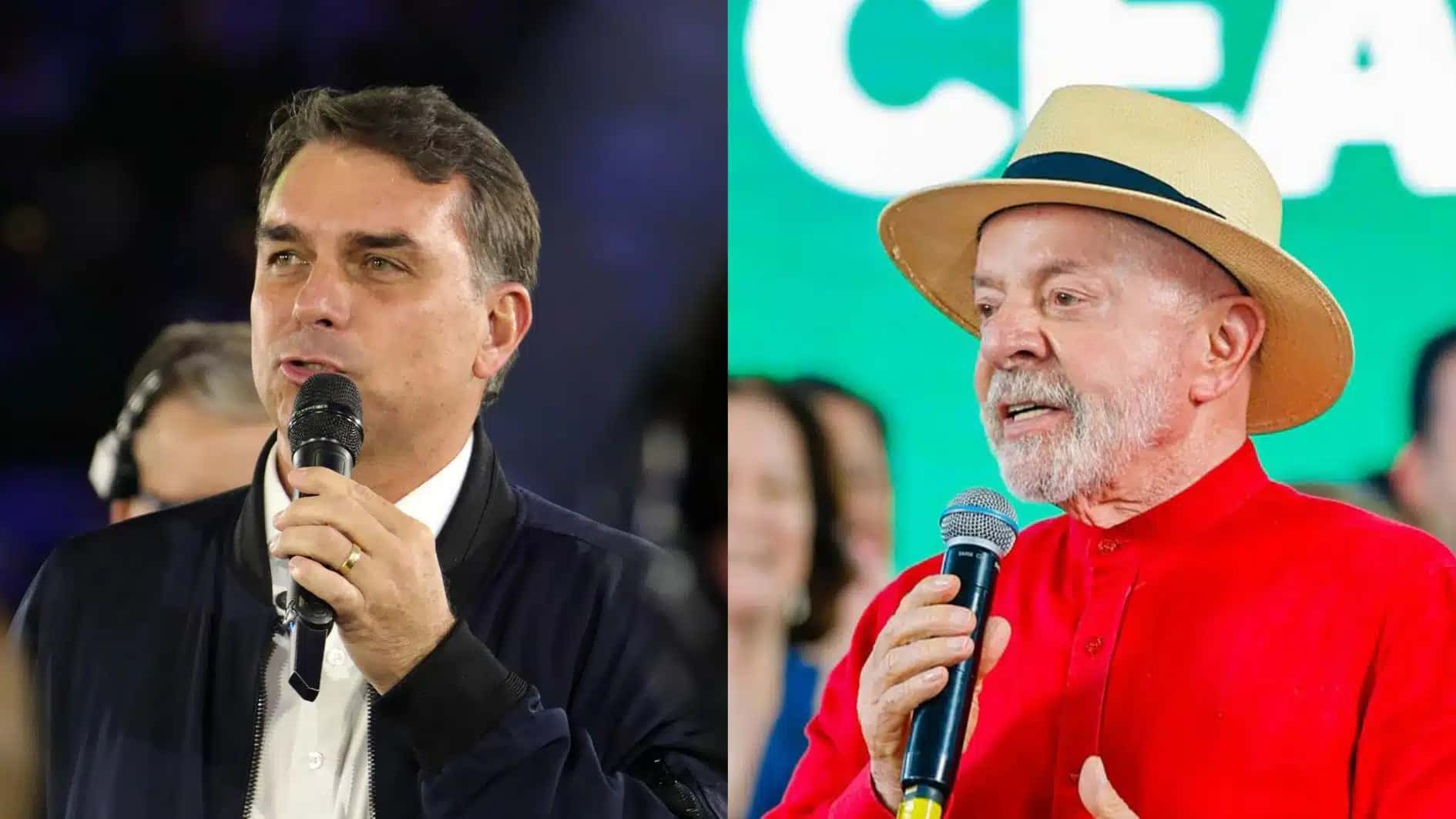 O senador Flávio Bolsonaro (PL-RJ) e o presidente Luiz Inácio Lula da Silva (PT)