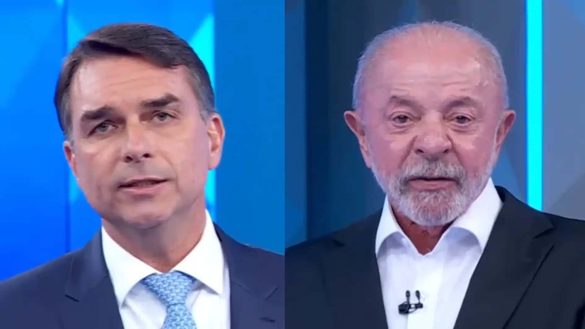 Flávio Bolsonaro (PL) e Lula (PT) em debate presidencial na TV Globo.