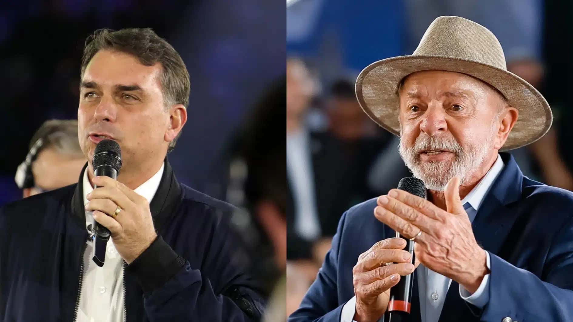 O senador Flávio Bolsonaro (PL-RJ) e o presidente Luiz Inácio Lula da Silva (PT)