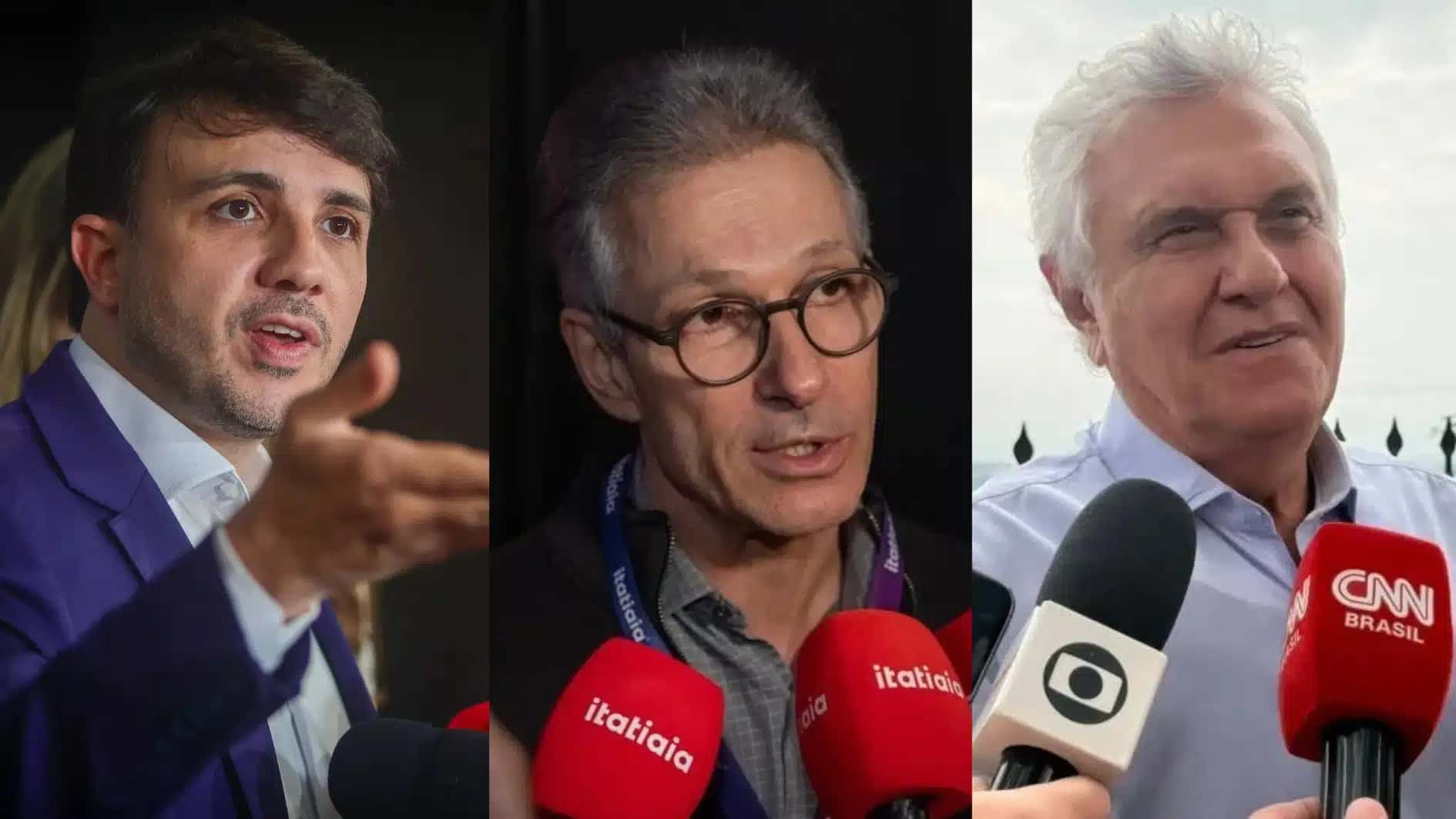 Os ex-candidatos à Presidência da República Renan Santos (Missão), Romeu Zema (Novo) e Ronaldo Caiado (PSD).