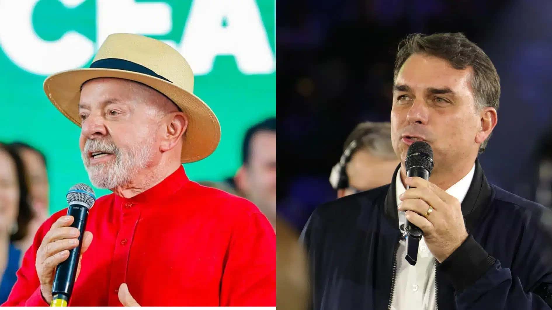 O presidente Luiz Inácio Lula da Silva (PT) e o senador Flávio Bolsonaro (PL-RJ).