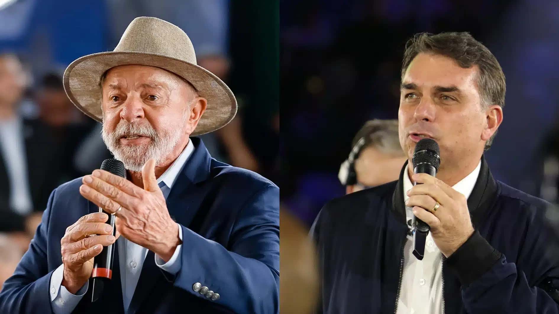 O presidente Luiz Inácio Lula da Silva (PT) e o senador Flávio Bolsonaro (PL-RJ).
