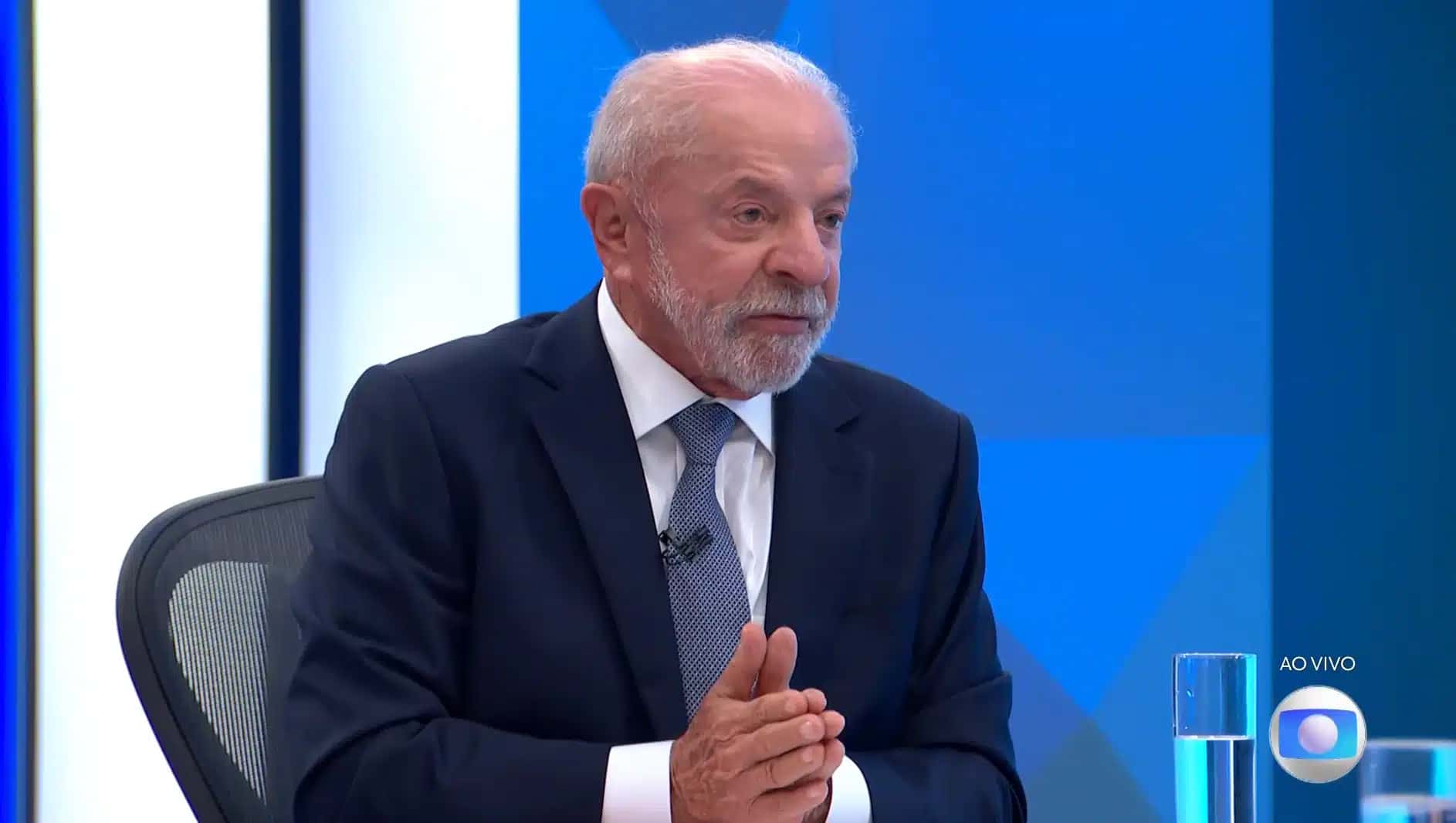 O presidente Luiz Inácio Lula da Silva (PT) durante sabatina na TV Globo nesta quinta-feira (15).