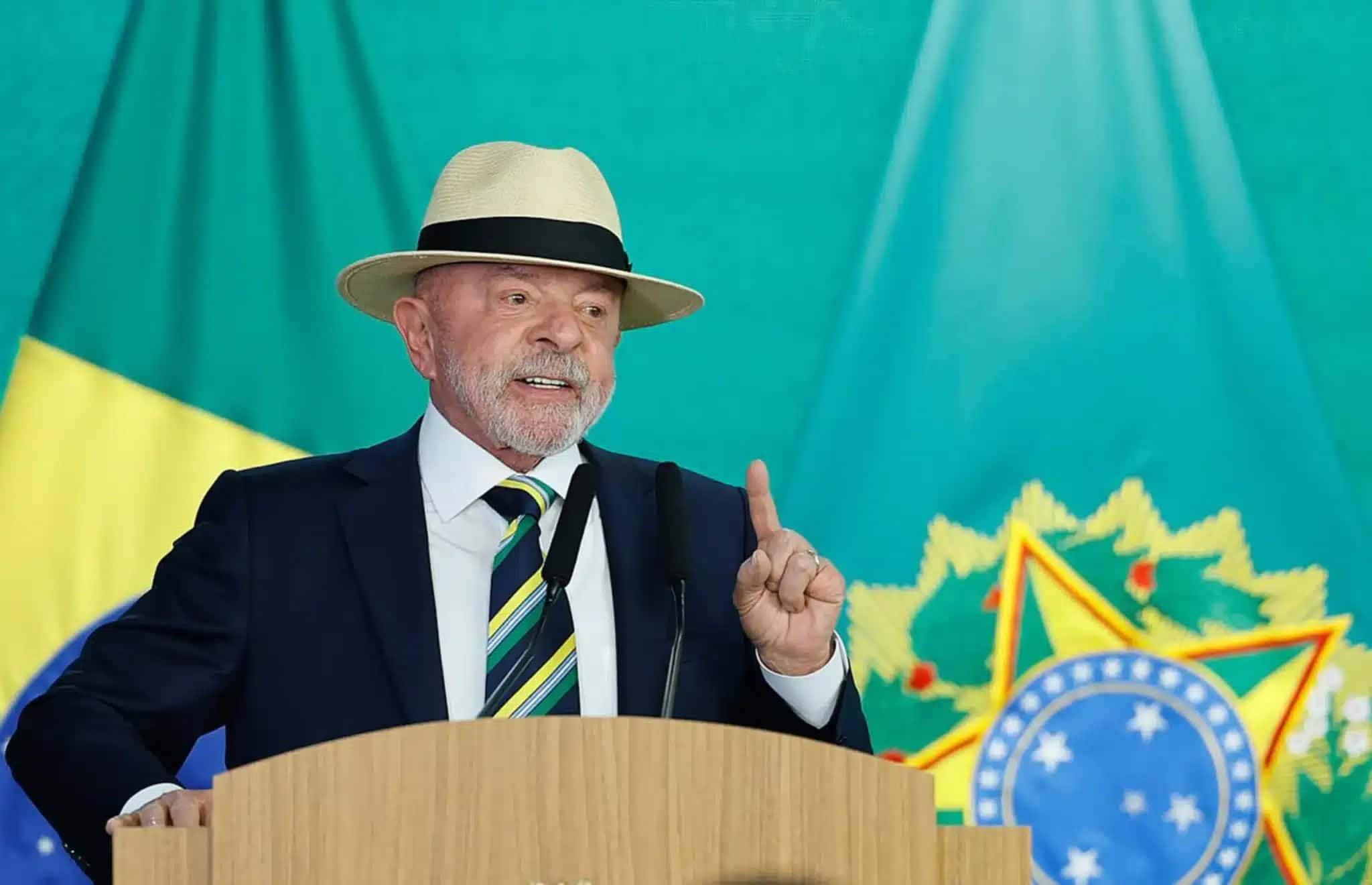 O presidente da República, Luiz Inácio Lula da Silva, durante o anúncio do atendimento Sem Fila na Previdência Social, no Palácio do Planalto, em Brasília (DF).