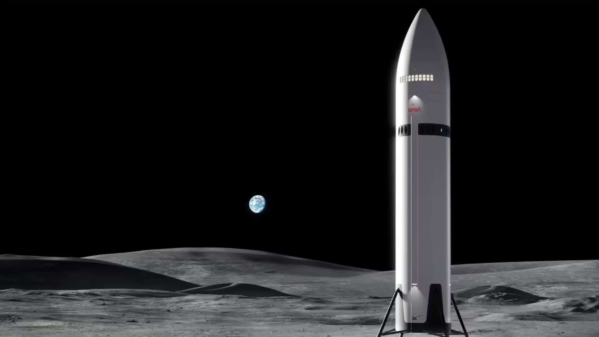 Uma concepção artística do Sistema de Pouso Humano (HLS) do Starship da SpaceX, um dos dois módulos de pouso lunares que a Nasa testará.
