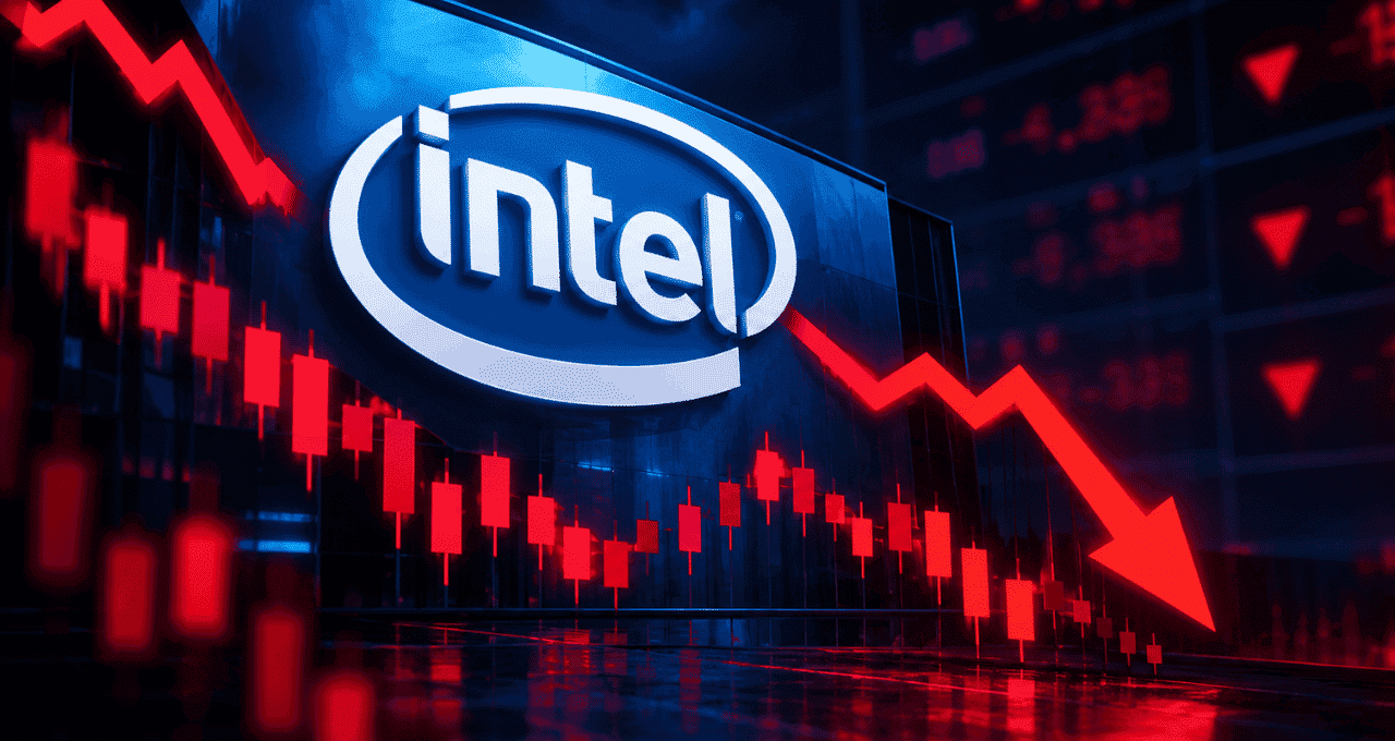 Ações da Intel em queda | Imagem gerada por inteligência artificial