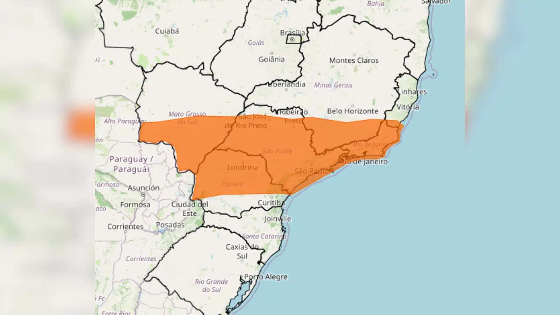 Mapa Brasil estados afetados pela tempestade segundo o Inmet.