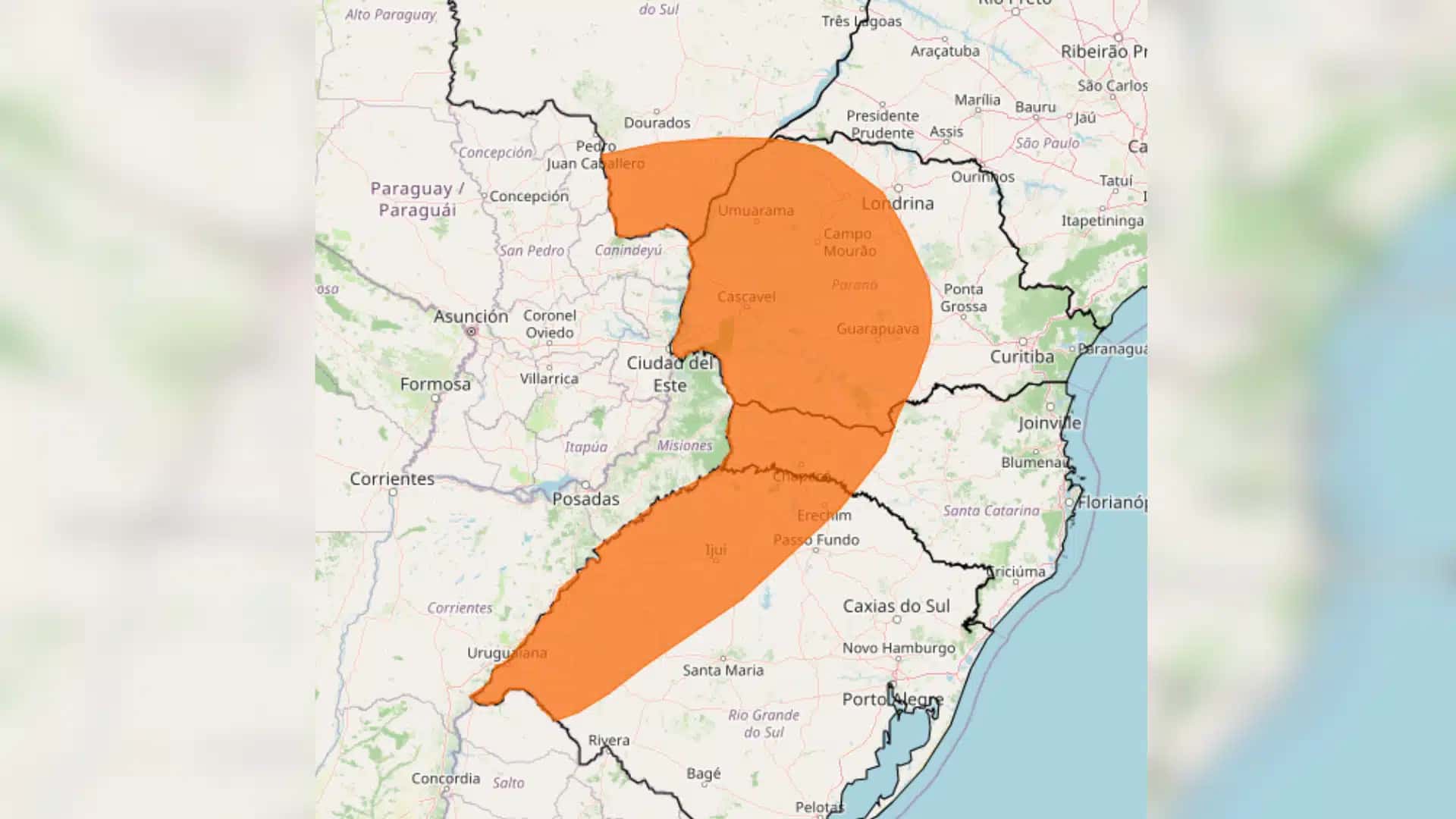 Mapa das regiões do Brasil afetadas pela tempestade.