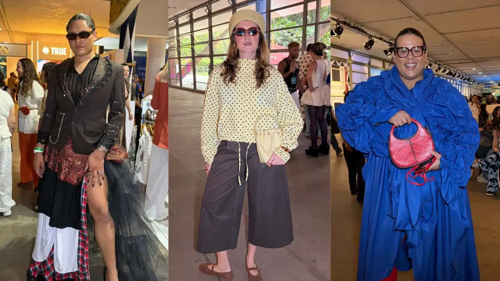 Visitantes da SPFW N61 no terceiro dia de desfiles no Pavilhão das Culturas Brasileiras, localizado no Parque Ibirapuera.